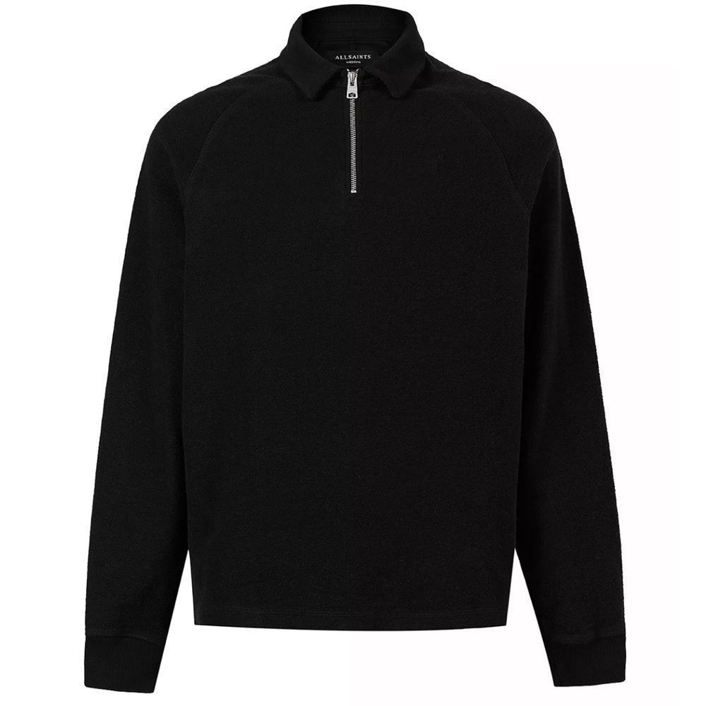All Saints Men's Black Half Zip Polo Shirt Short Sleeve Cotton Size Medium